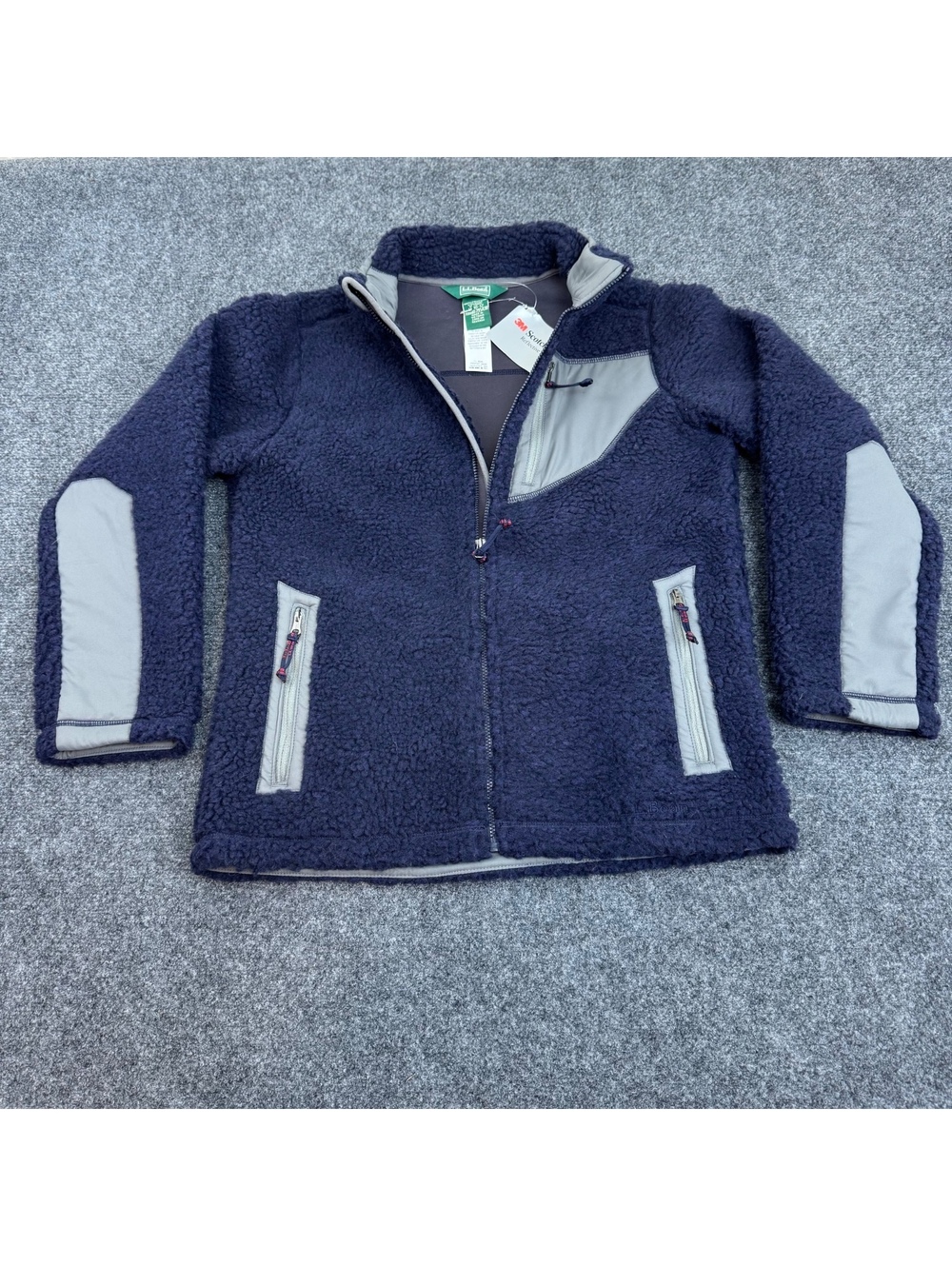 L.L.Bean Kids 10-12 Deep-Pile Fleece Jacket Navy Gray NWT